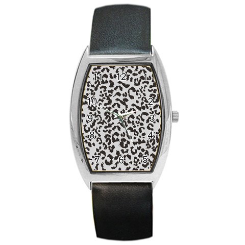 Leopard print gray theme Barrel Style Metal Watch from ArtsNow.com Front