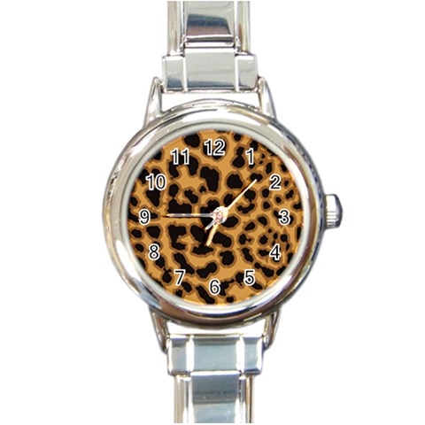 Leopard Print Spots Round Italian Charm Watch from ArtsNow.com Front