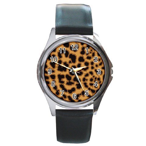 Leopard Print Spots Round Metal Watch from ArtsNow.com Front