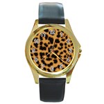 Leopard Print Spots Round Gold Metal Watch