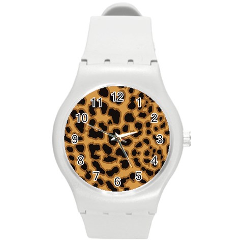 Leopard Print Spots Round Plastic Sport Watch (M) from ArtsNow.com Front