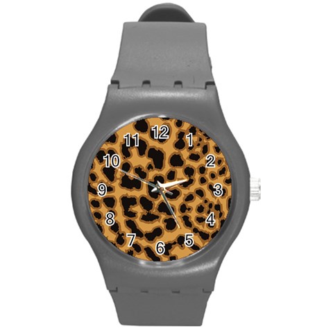 Leopard Print Spots Round Plastic Sport Watch (M) from ArtsNow.com Front