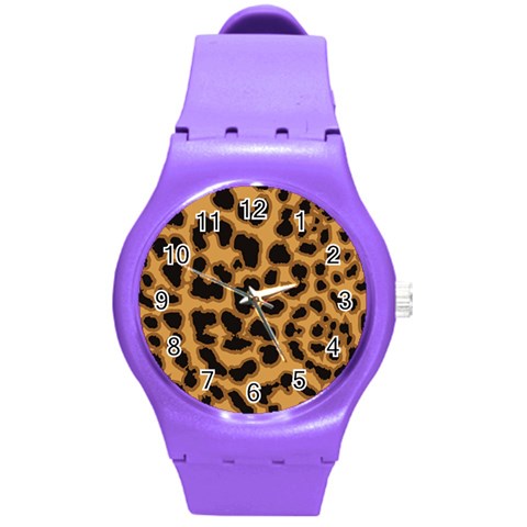 Leopard Print Spots Round Plastic Sport Watch (M) from ArtsNow.com Front