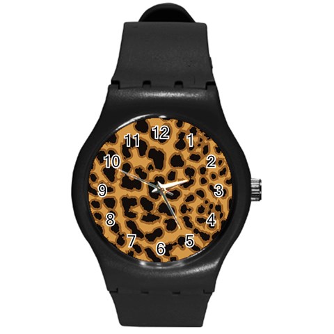 Leopard Print Spots Round Plastic Sport Watch (M) from ArtsNow.com Front