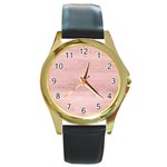 Pink Wood Round Gold Metal Watch