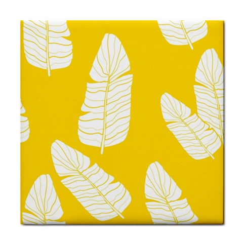 Yellow Banana Leaves Tile Coaster from ArtsNow.com Front