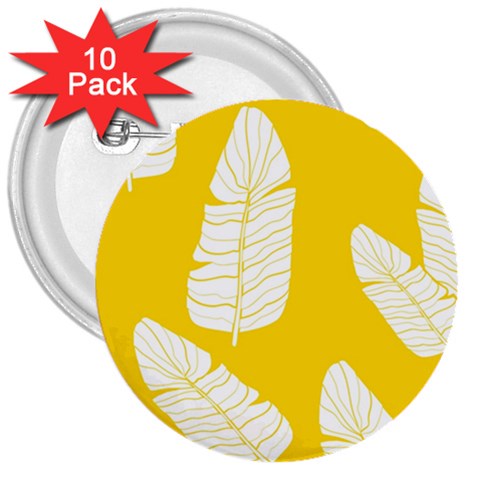 Yellow Banana Leaves 3  Button (10 pack) from ArtsNow.com Front