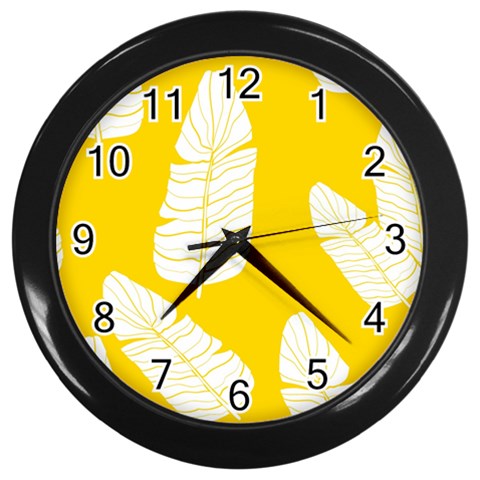 Yellow Banana Leaves Wall Clock (Black) from ArtsNow.com Front