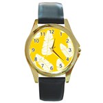 Yellow Banana Leaves Round Gold Metal Watch