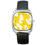 Yellow Banana Leaves Square Metal Watch