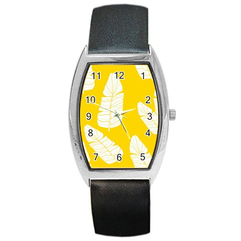 Yellow Banana Leaves Barrel Style Metal Watch from ArtsNow.com Front