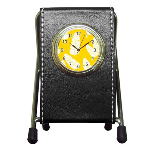 Yellow Banana Leaves Pen Holder Desk Clock from ArtsNow.com Front