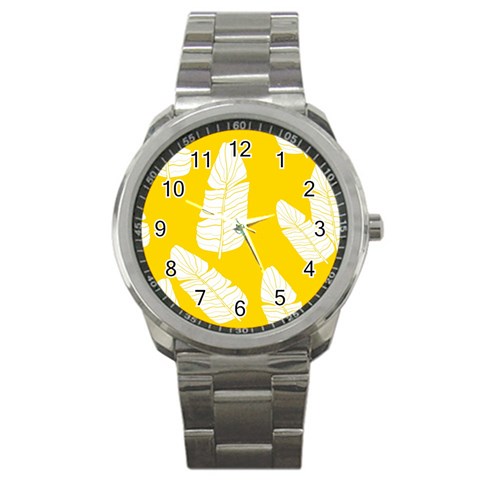 Yellow Banana Leaves Sport Metal Watch from ArtsNow.com Front