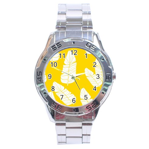 Yellow Banana Leaves Stainless Steel Analogue Watch from ArtsNow.com Front