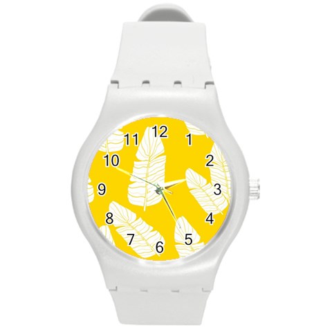 Yellow Banana Leaves Round Plastic Sport Watch (M) from ArtsNow.com Front