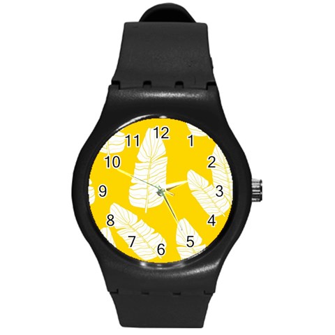 Yellow Banana Leaves Round Plastic Sport Watch (M) from ArtsNow.com Front