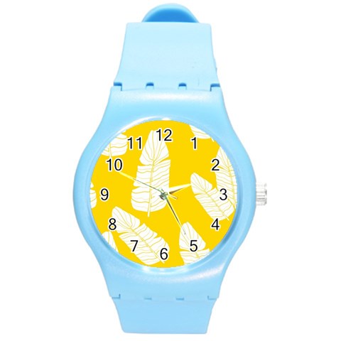 Yellow Banana Leaves Round Plastic Sport Watch (M) from ArtsNow.com Front