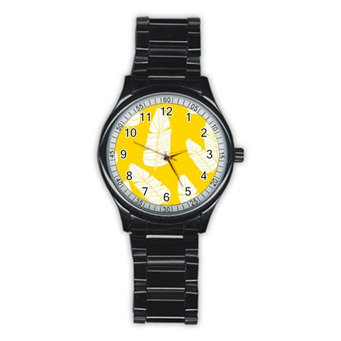 Yellow Banana Leaves Stainless Steel Round Watch from ArtsNow.com Front