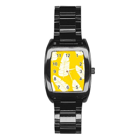 Yellow Banana Leaves Stainless Steel Barrel Watch from ArtsNow.com Front