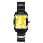 Yellow Banana Leaves Stainless Steel Barrel Watch