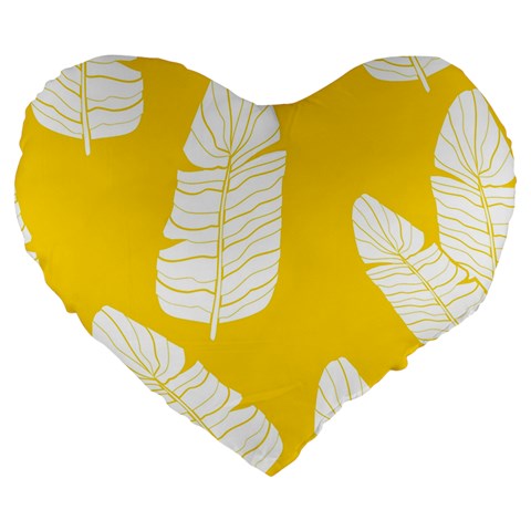 Yellow Banana Leaves Large 19  Premium Flano Heart Shape Cushion from ArtsNow.com Front