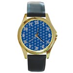 Little White Daisies  Flowers Garden Round Gold Metal Watch