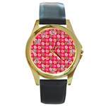 Little Flowers Garden   Round Gold Metal Watch