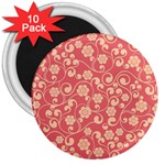 Pink Floral Wall 3  Magnet (10 pack)