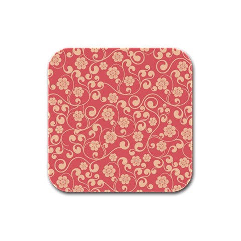 Pink Floral Wall Rubber Square Coaster (4 pack) from ArtsNow.com Front