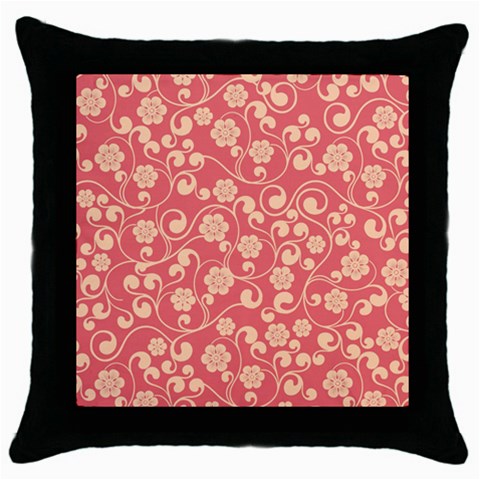 Pink Floral Wall Throw Pillow Case (Black) from ArtsNow.com Front