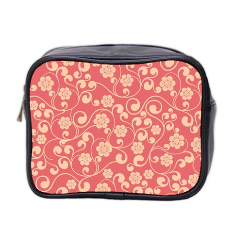 Pink Floral Wall Mini Toiletries Bag (Two Sides) from ArtsNow.com Front