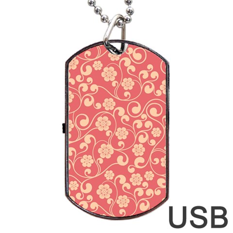 Pink Floral Wall Dog Tag USB Flash (Two Sides) from ArtsNow.com Front