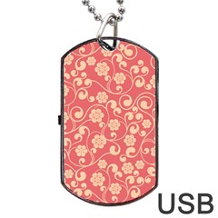 Pink Floral Wall Dog Tag USB Flash (Two Sides) from ArtsNow.com Back