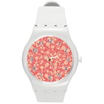 Pink Floral Wall Round Plastic Sport Watch (M)