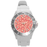 Pink Floral Wall Round Plastic Sport Watch (L)