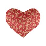 Pink Floral Wall Standard 16  Premium Flano Heart Shape Cushion 