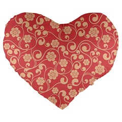 Pink Floral Wall Large 19  Premium Flano Heart Shape Cushion from ArtsNow.com Front