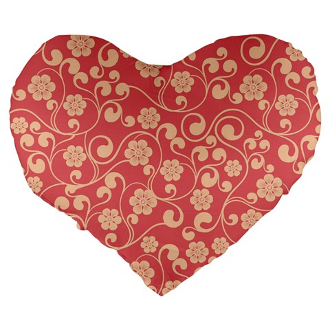 Pink Floral Wall Large 19  Premium Flano Heart Shape Cushion from ArtsNow.com Back