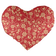 Pink Floral Wall Large 19  Premium Flano Heart Shape Cushion from ArtsNow.com Back