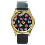 Vintage Vegetables  Round Gold Metal Watch