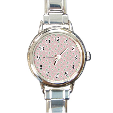 Pink Spring Blossom Round Italian Charm Watch from ArtsNow.com Front