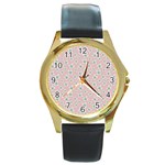 Pink Spring Blossom Round Gold Metal Watch