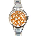 Orange Floral Walls  Round Italian Charm Watch