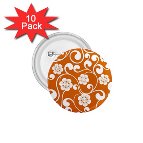 Orange Floral Walls  1.75  Button (10 pack)  from ArtsNow.com Front