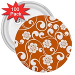 Orange Floral Walls  3  Button (100 pack)