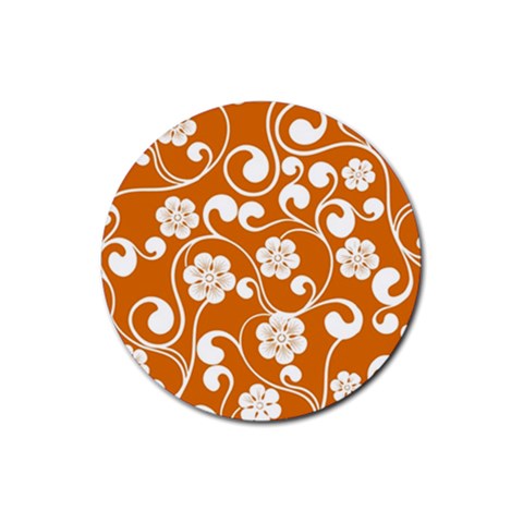 Orange Floral Walls  Rubber Round Coaster (4 pack) from ArtsNow.com Front