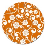 Orange Floral Walls  Magnet 5  (Round)