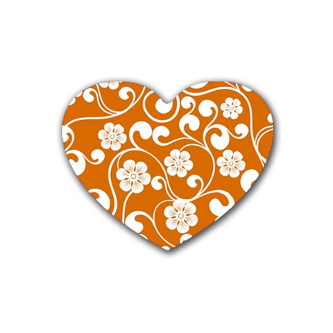 Orange Floral Walls  Rubber Coaster (Heart) from ArtsNow.com Front