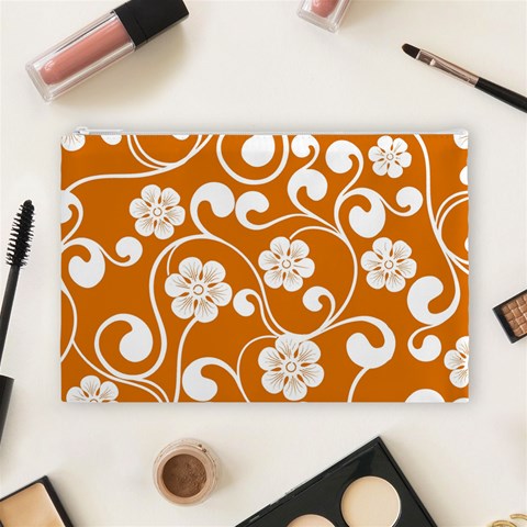 Orange Floral Walls  Cosmetic Bag (Large) from ArtsNow.com Front