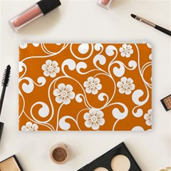 Orange Floral Walls  Cosmetic Bag (Large) from ArtsNow.com Back